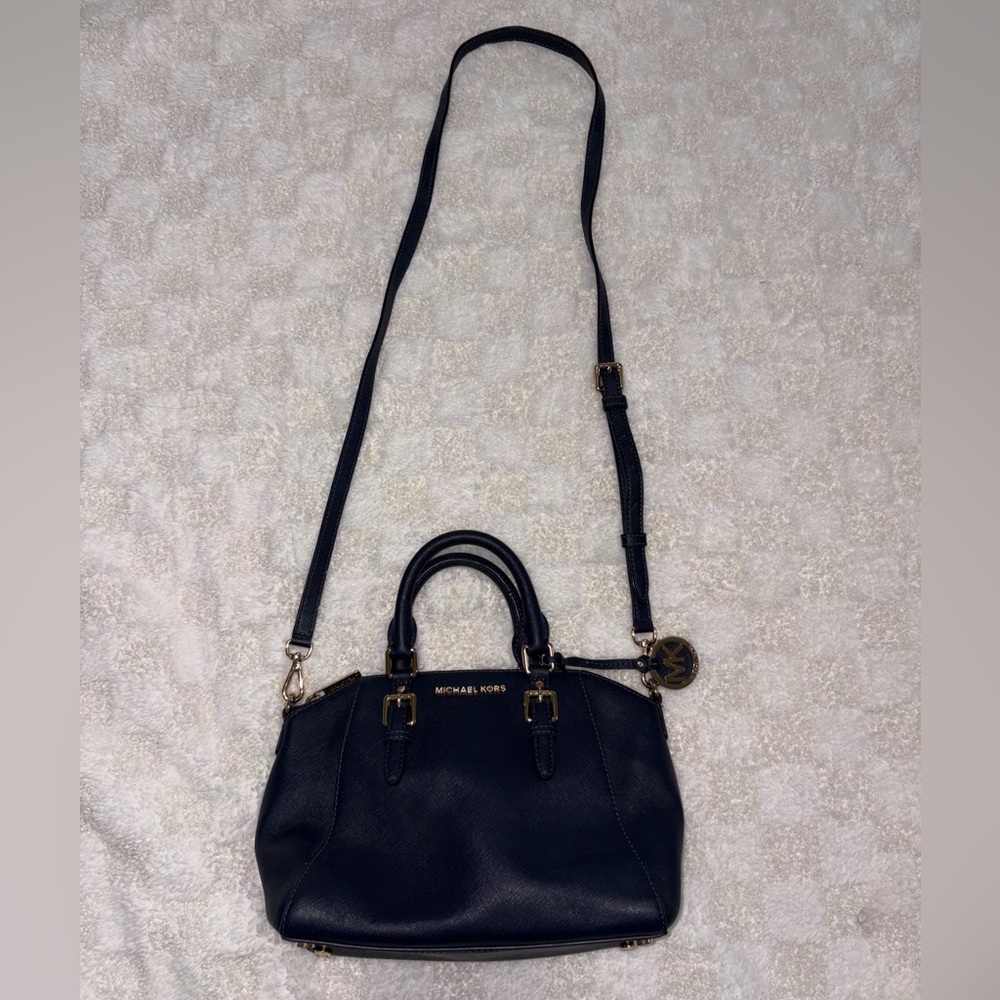 Michael Kors Ciara Medium Saffiano Leather Satchel in True Navy 11” x 7” x 4.5”